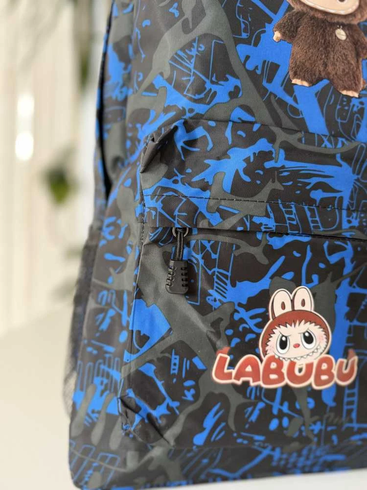 Cann LABUBU mokyklinės kuprinės, rankinės ir pieštukų dėklo rinkinys, mėlynas