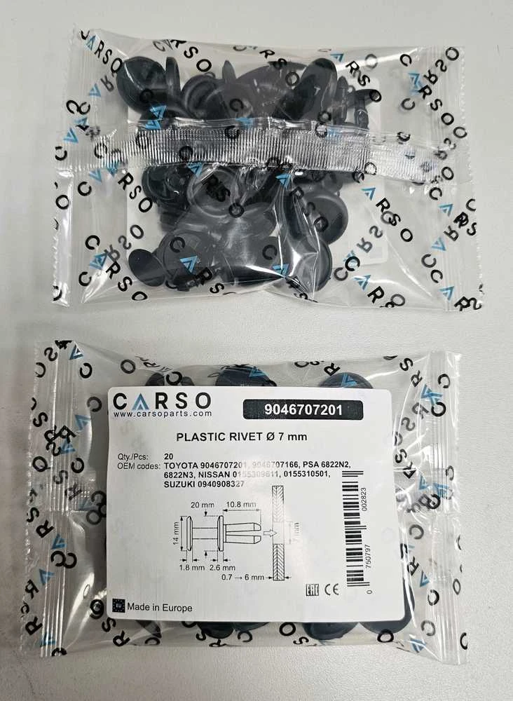 CARSO Ø 7 mm kniedės, skirtos "Toyota" 9046707201, 20 vnt.