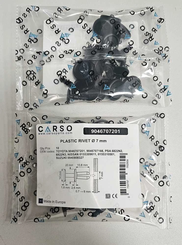 CARSO Ø 7 mm kniedės, skirtos "Toyota" 9046707201, 10 vnt.