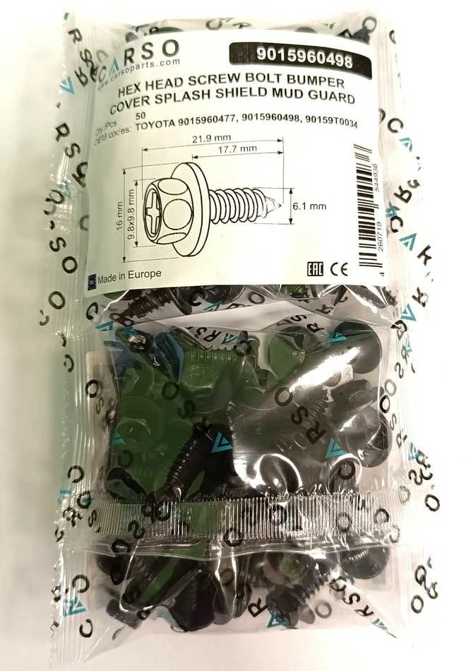 Carso "Toyota Camry" bamperio dangčio sparno įdėklo varžtai 9015960477 9015960498 90159T0034 50 vnt.