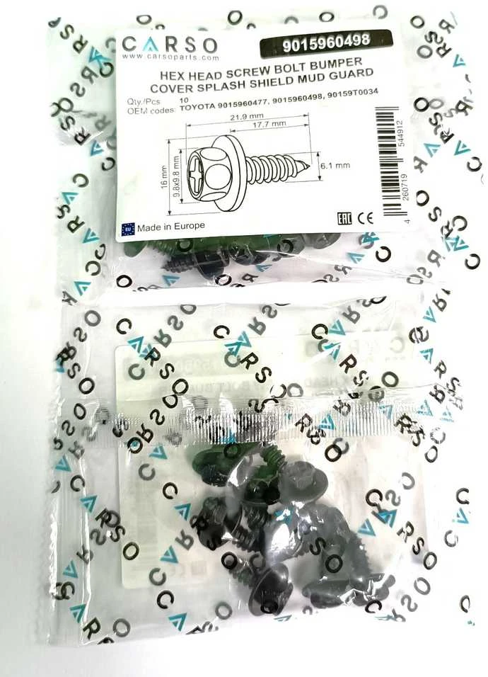 Carso Toyota Camry Bamper Cover Fender Liner Screws 9015960477 9015960498 90159T0034 10 vnt.