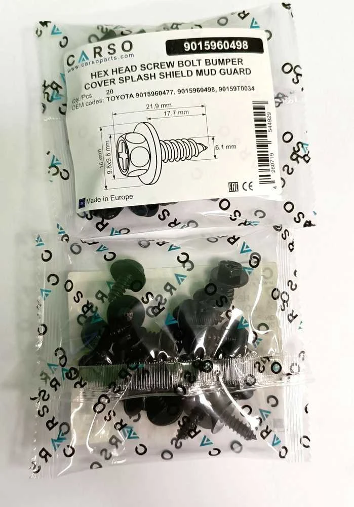 Carso Toyota Camry Bamper Cover Fender Liner Screws 9015960477 9015960498 90159T0034 20 vnt.