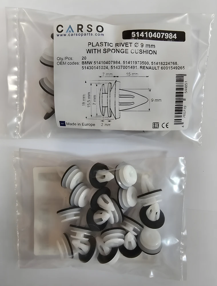Carso BMW MINI VW PORSCHE apdailos interjero spaustukai su poveržlėmis 20 vnt. 51410407984