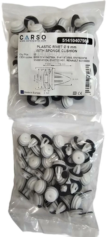 Carso BMW MINI VW VW PORSCHE apdailos interjero spaustukai su poveržlėmis 50 vnt. 51410407984