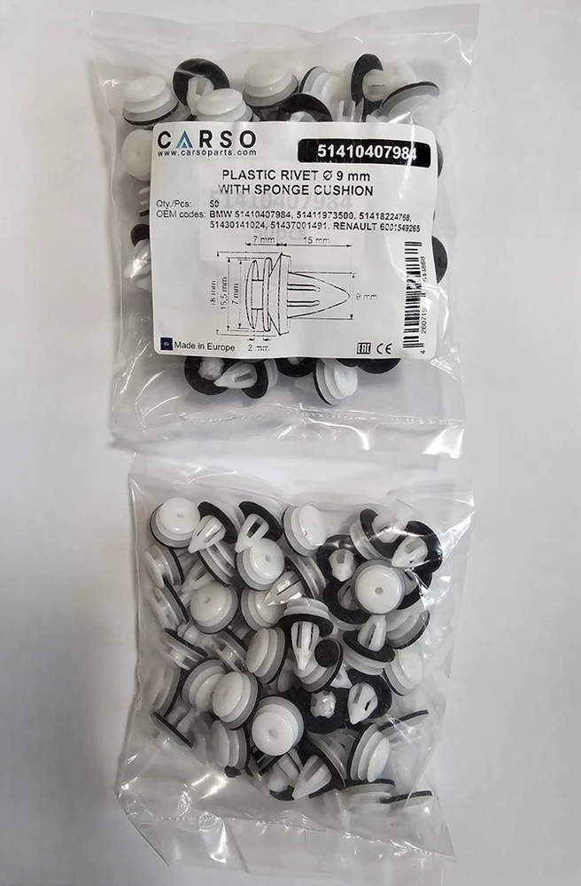 Carso BMW MINI VW VW PORSCHE apdailos interjero spaustukai su poveržlėmis 50 vnt. 51410407984