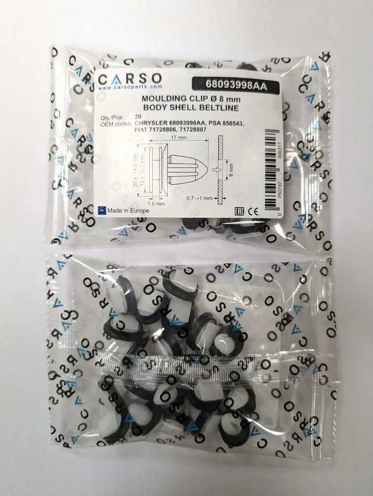 Carso Chrysler Peugeot FIAT spaustukas Ø 8 mm 68093998AA 856543 71728806 20vnt.