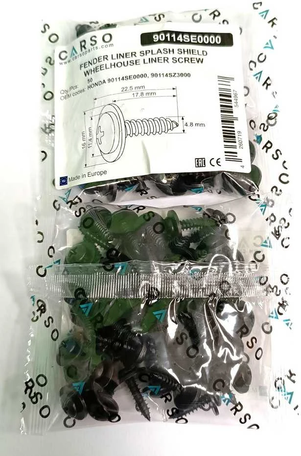 Carso Fender Liner Splash Shield Wheelhouse Liner Screw Phillips Truss Head Sems for Honda Acura 50 vnt.
