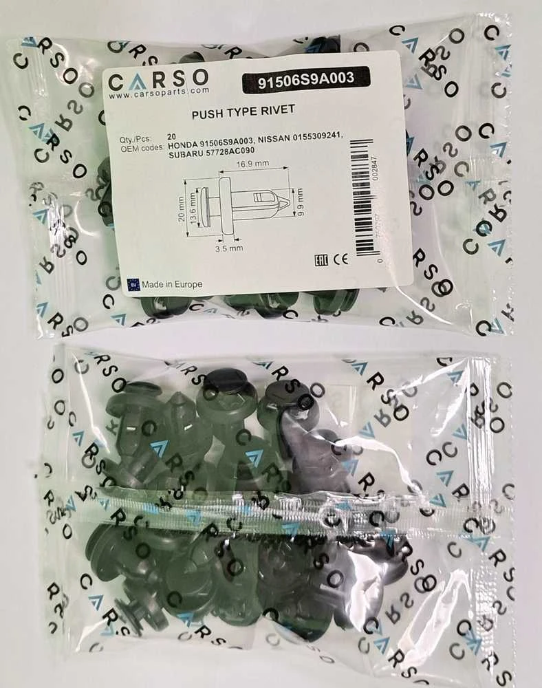 CARSO kniedės, skirtos Honda 91506S9A003, 20 vnt.