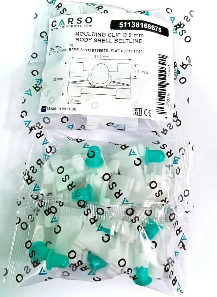 Carso Liejimo spaustukas Ø 9mm Kėbulo kėbulo karkaso diržo linija BMW 51138166675 10vnt.