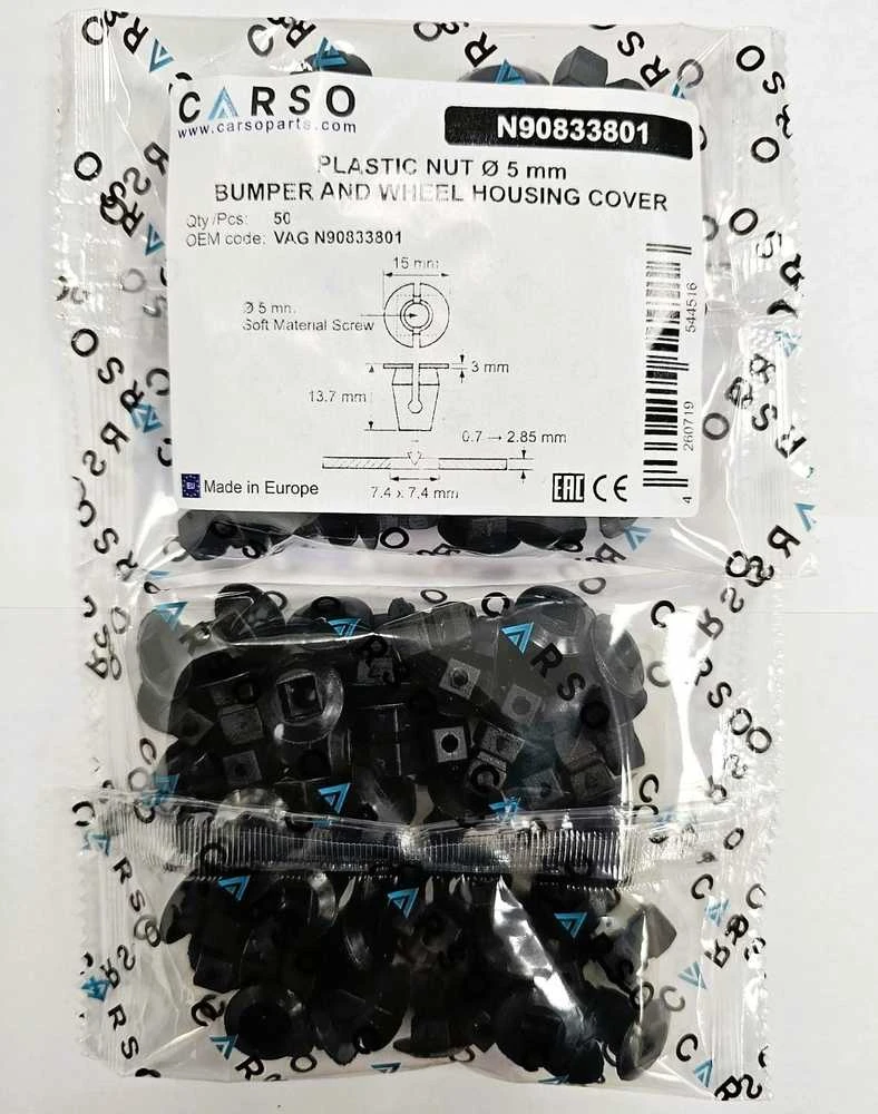 Carso VW Audi Skoda SEAT Išplėtimo veržlės tvirtinimo spaustukas, skirtas ratų korpuso įdėklui 50vnt N90833801