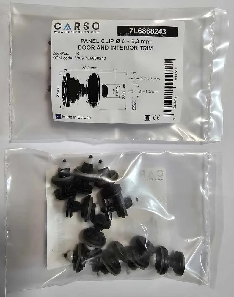 Carso VW Audi vidaus durų skydelio spaustukai 10 vnt. 7L6868243