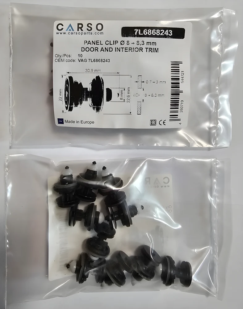 Carso VW Audi vidaus durų skydelio spaustukai 10 vnt. 7L6868243