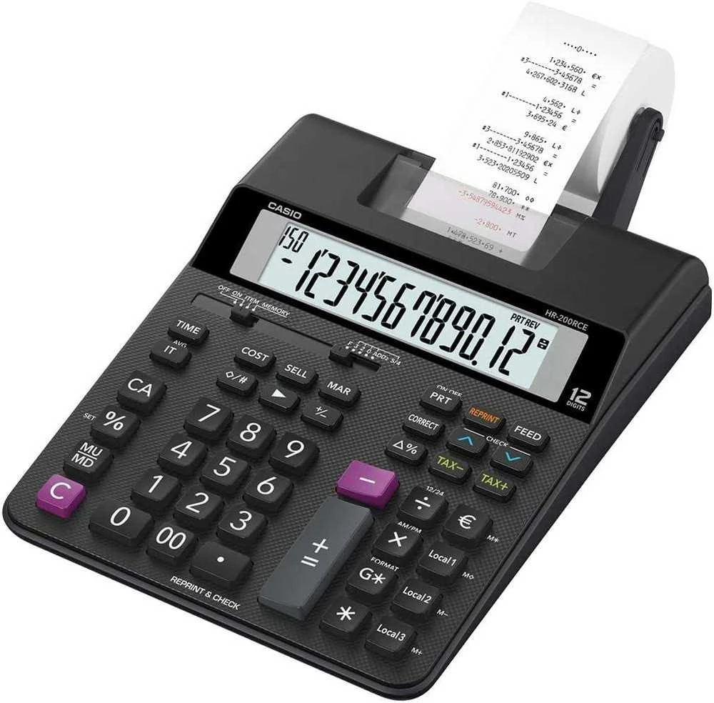 "Casio" HR 200RCE W EC spausdinimo stalinis skaičiuotuvas, juodas