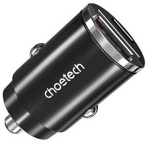 Automobilinis įkroviklis Choetech TC0006 1x USB-A, 1x USB-C 30W PD 3.0 (juodas)