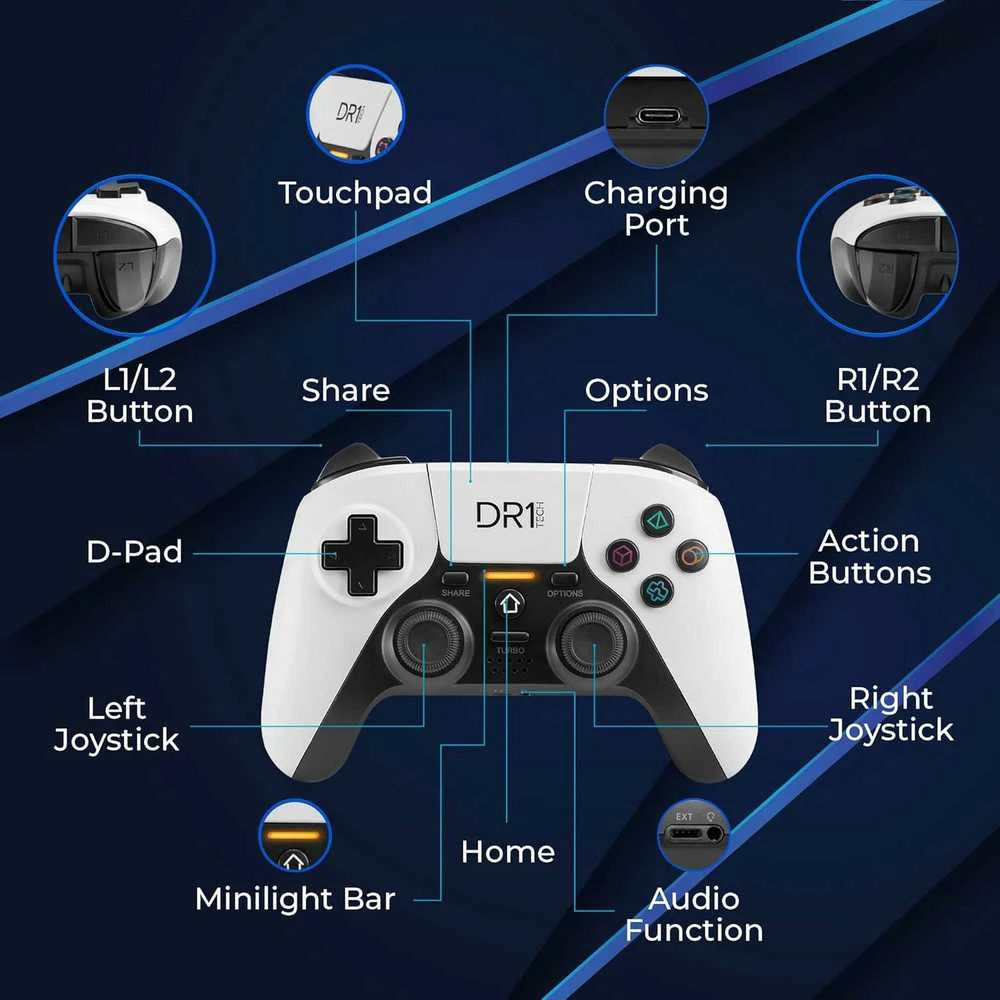 DR1TECH ShockPad II belaidis valdiklis PS4/PS3/PC/iOS Touch Pad, vibracinis