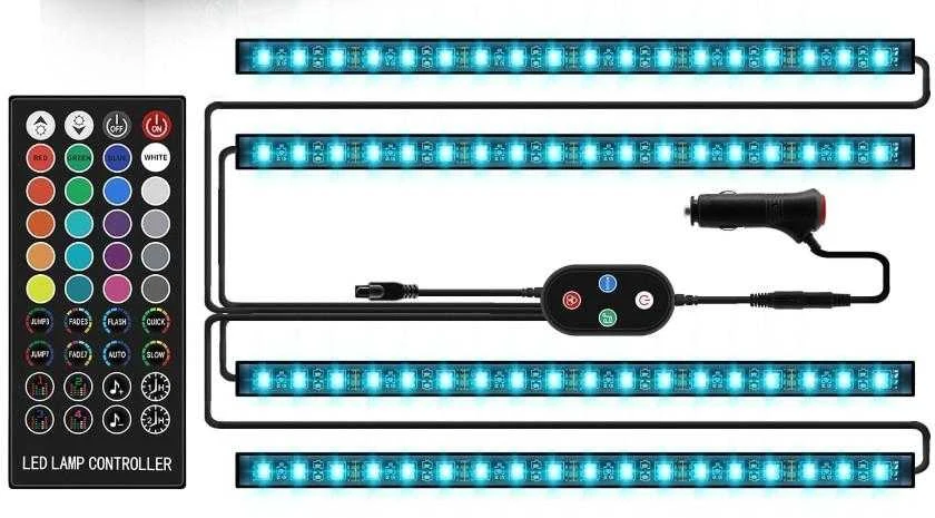 FIKPOO automobilio LED interjero apšvietimo rinkinys, 4 vnt. 72LED, nuotolinis valdymas