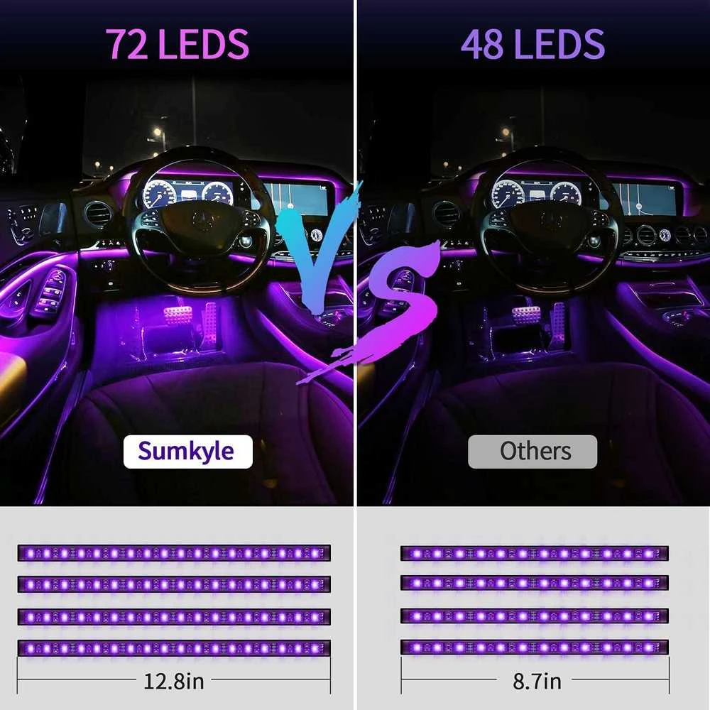FIKPOO automobilio LED interjero apšvietimo rinkinys, 4 vnt. 72LED, nuotolinis valdymas