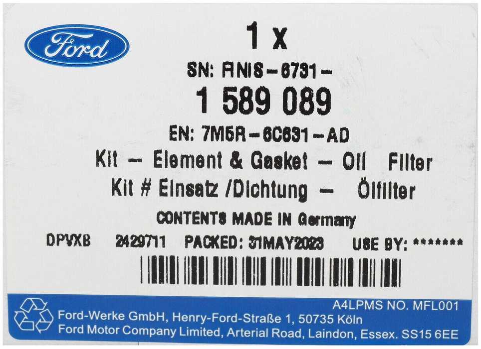 FORD C-MAX 1.6 TDCi Pavarų dėžės Aptarnavimo Komplektas Originalus 1589089