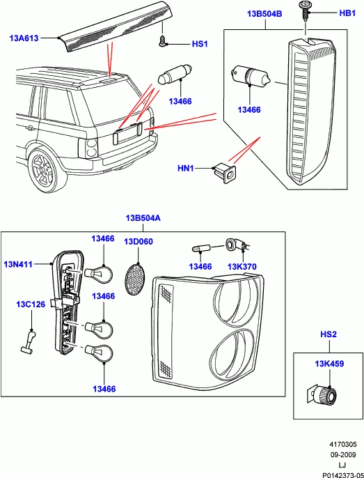 Galinis Dešinys Šviesų Laikiklis LAND ROVER Range Rover Supercharged 2006-2009 Originalus XFM500100