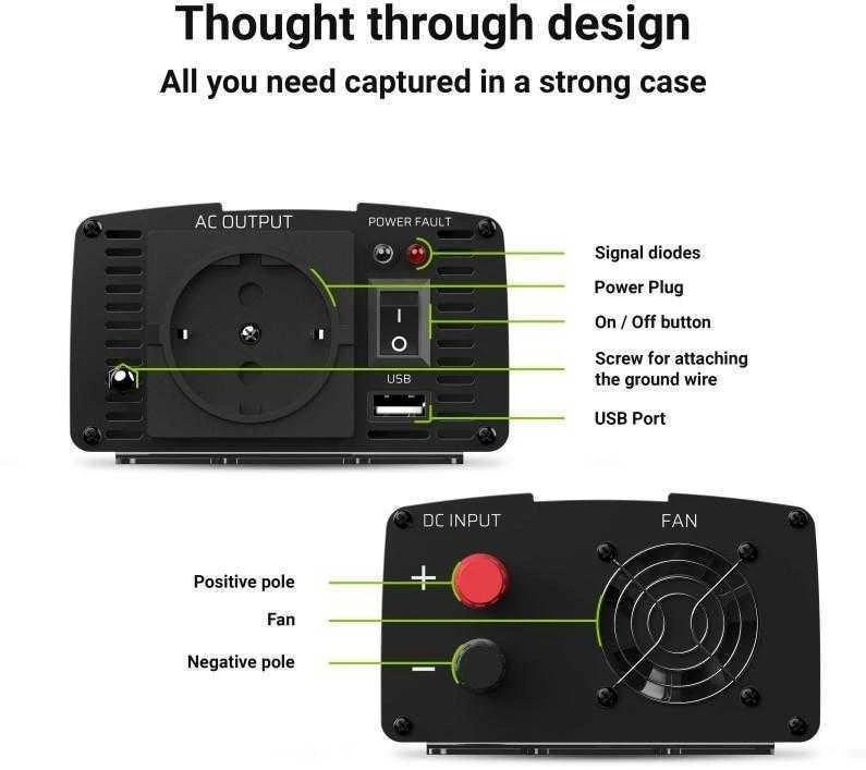 Green Cell Žalias Cell Žalias CELL Car Power Inverter Keitiklis 12V į 230V 300W/600W