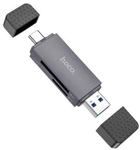 Atminties kortelių skaitytuvas Hoco HB45 USB-C/USB-A 2-in-1 USB3.0 pilkas