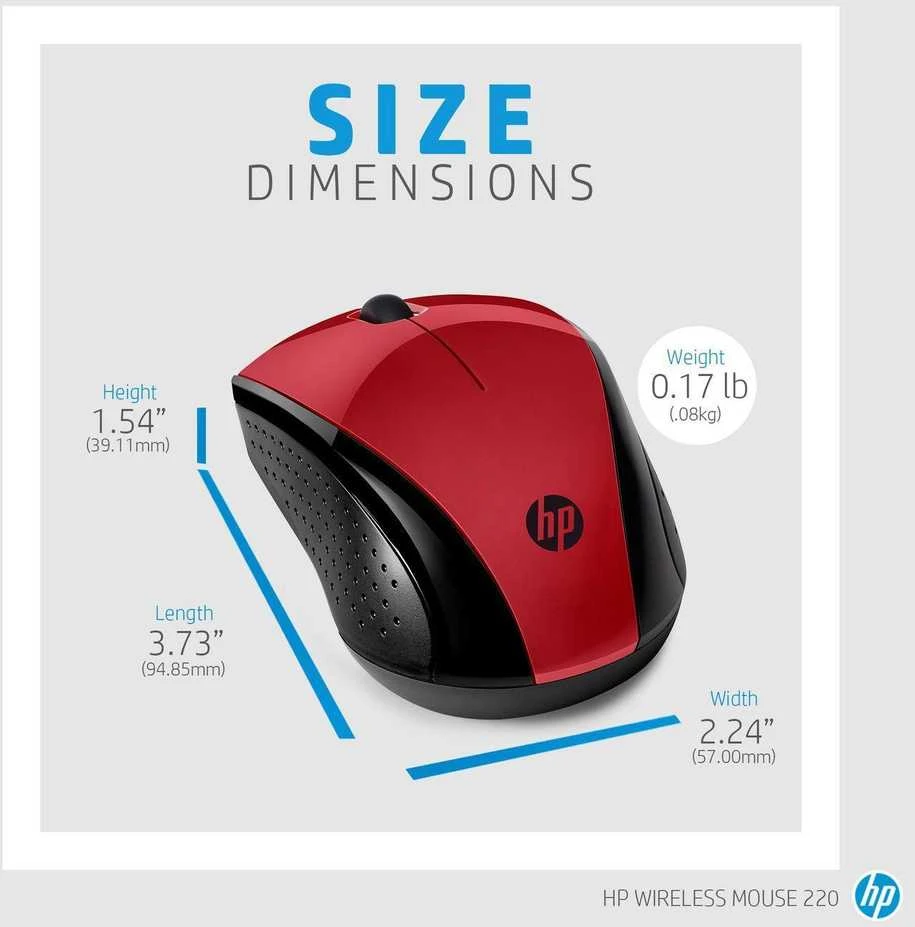 Hewlett Packard (HP) HP Belaidė pelė 220 (Saulėlydžio raudona)