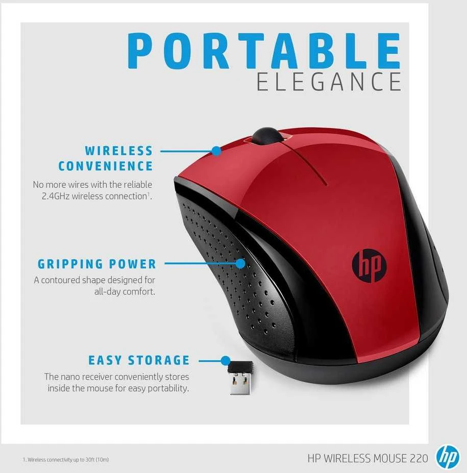Hewlett Packard (HP) HP Belaidė pelė 220 (Saulėlydžio raudona)
