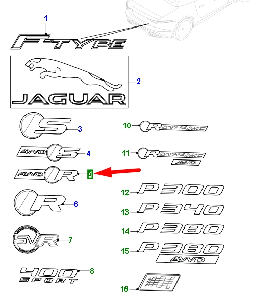 Jaguar F Type Emblem T2R15906 Originalus T2R15906