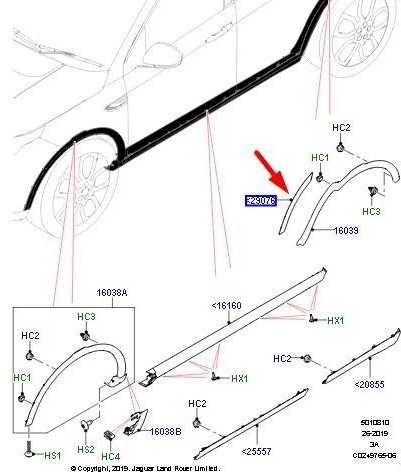 LAND ROVER DISCOVERY SPORT L550 galinio kairiojo sparno moldingas originalus LR128133