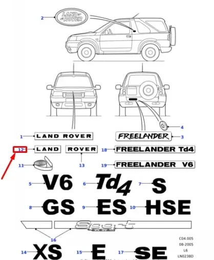 Land Rover Freelander 1996 2006 Priekinis Variklio Gamyklos Emblema Originalus DAG500020LPO