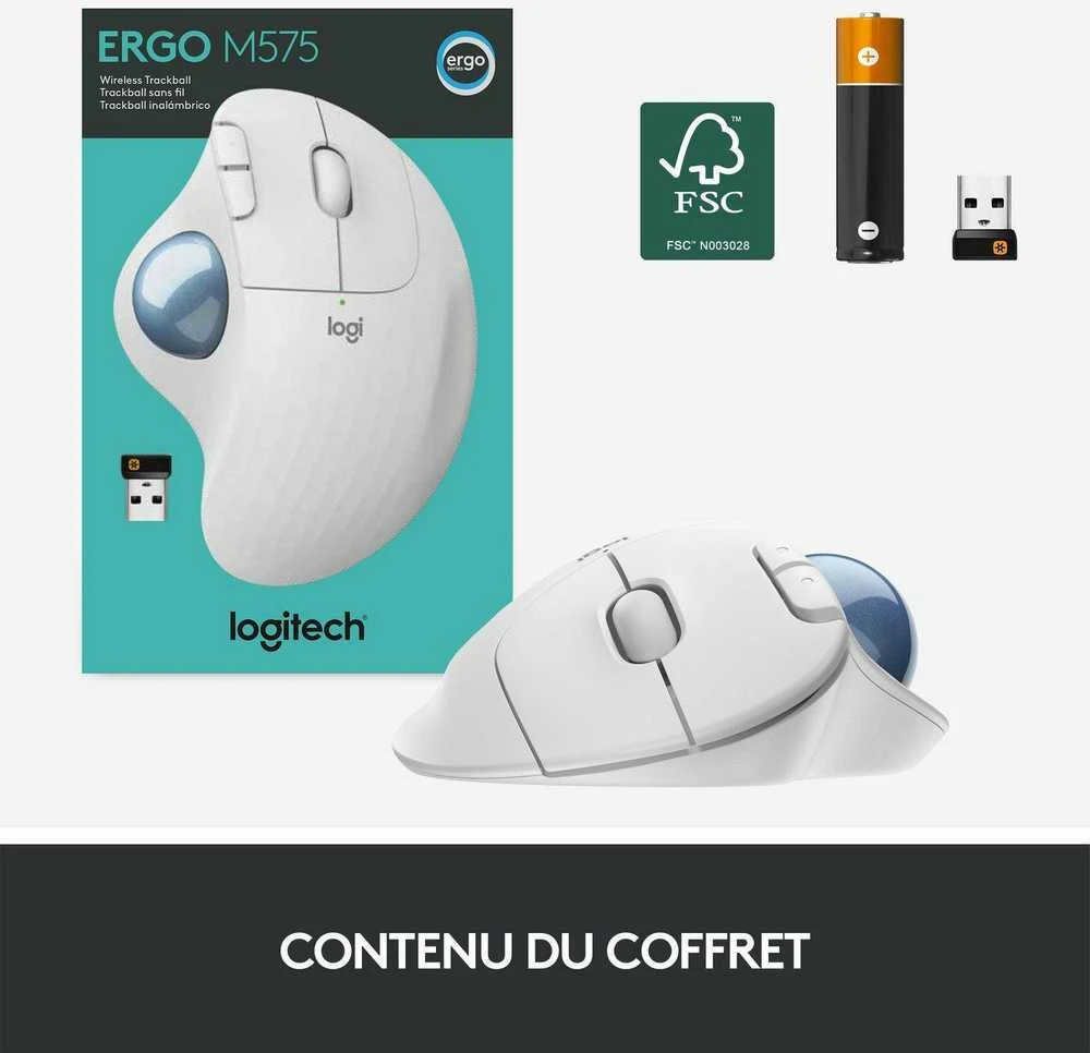 Logitech ERGO M575 Belaidė Trackball pelė, baltos spalvos