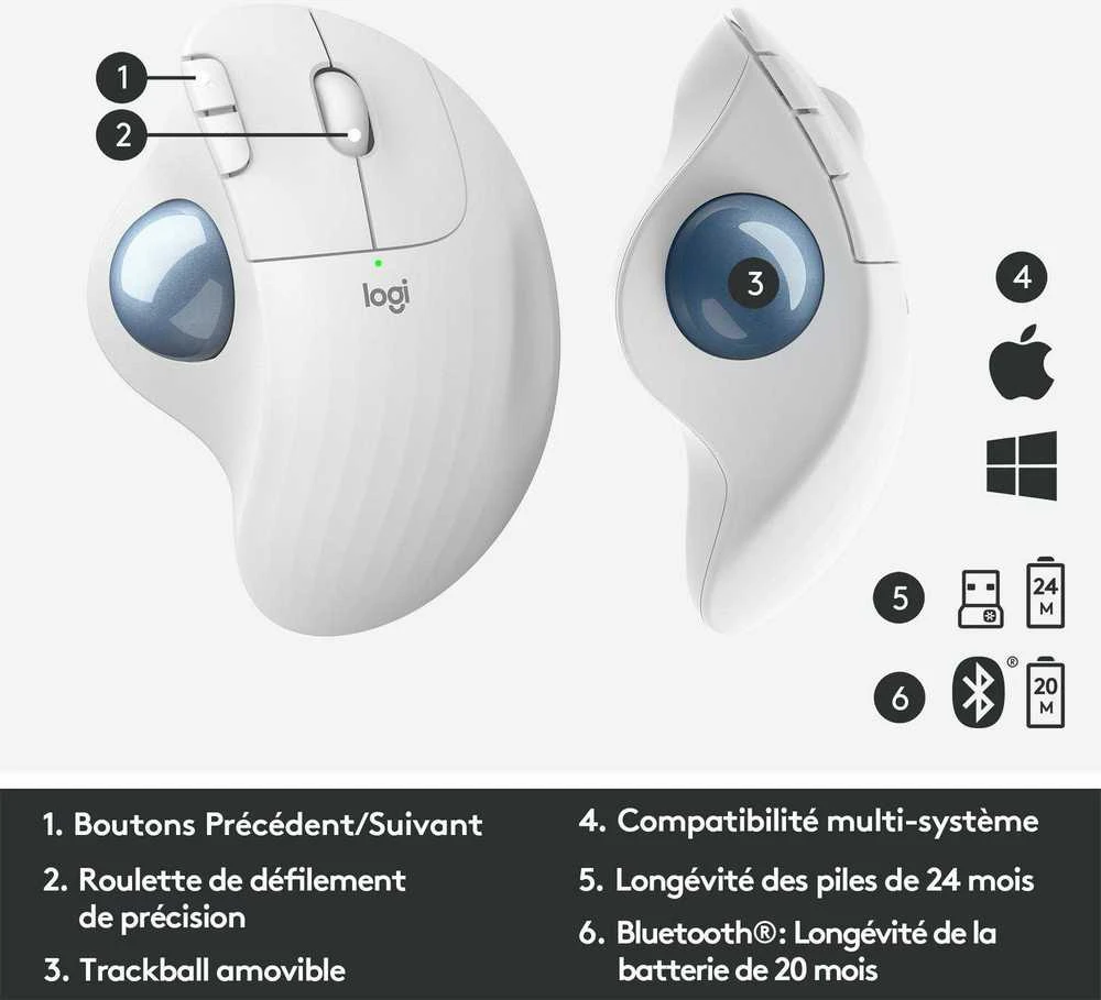 Logitech ERGO M575 Belaidė Trackball pelė, baltos spalvos