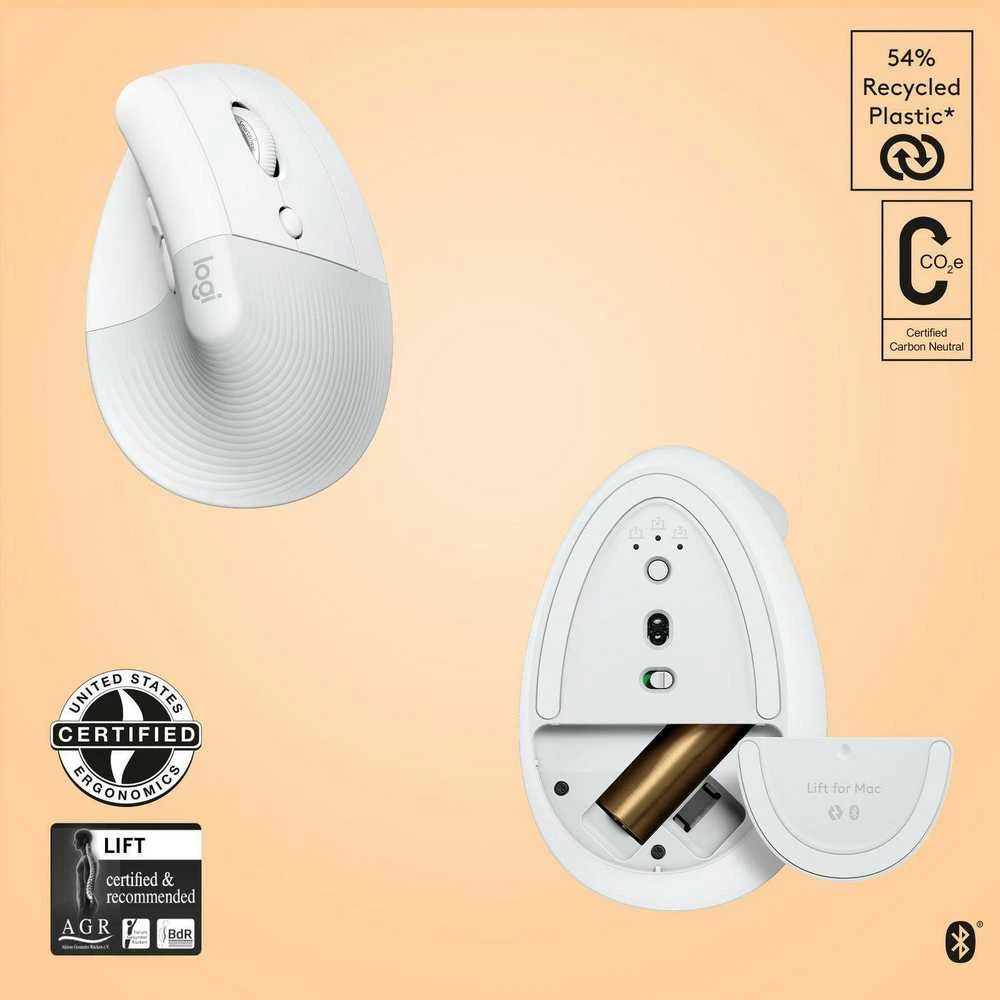 Kompiuterinė pelė Logitech Lift for Mac, Baltos spalvos