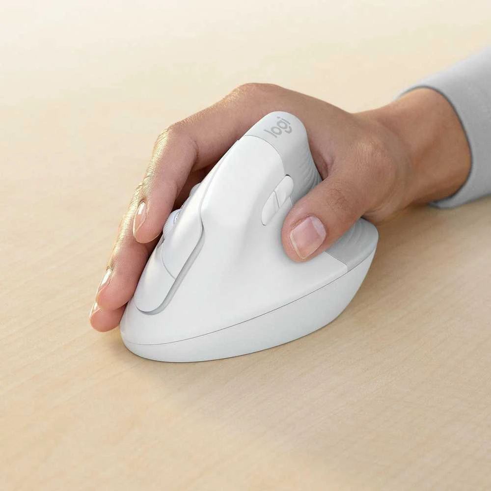 LOGITECH Lift verslui Vertikali pelė ergonomiškas 6 mygtukai belaidis Bluetooth 2.4 GHz Bolt USB imtuvas off-baltas