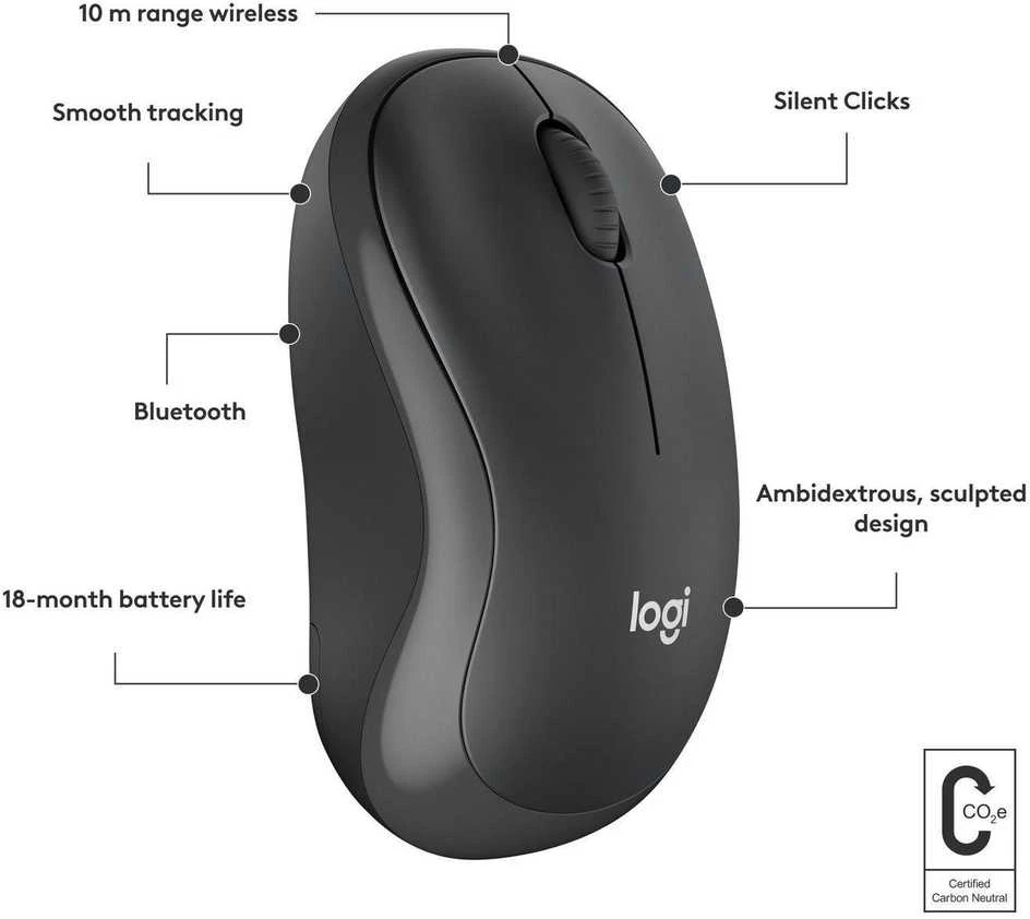 Belaidė pelė Logitech M240 Silent Bluetooth Mouse, grafito spalvos