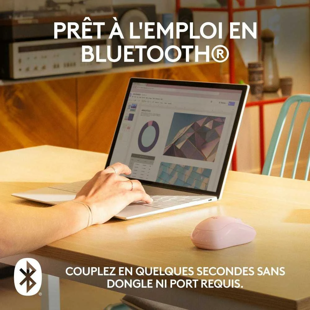 Belaidė pelė Logitech M240 Silent Bluetooth Mouse, rožinės spalvos