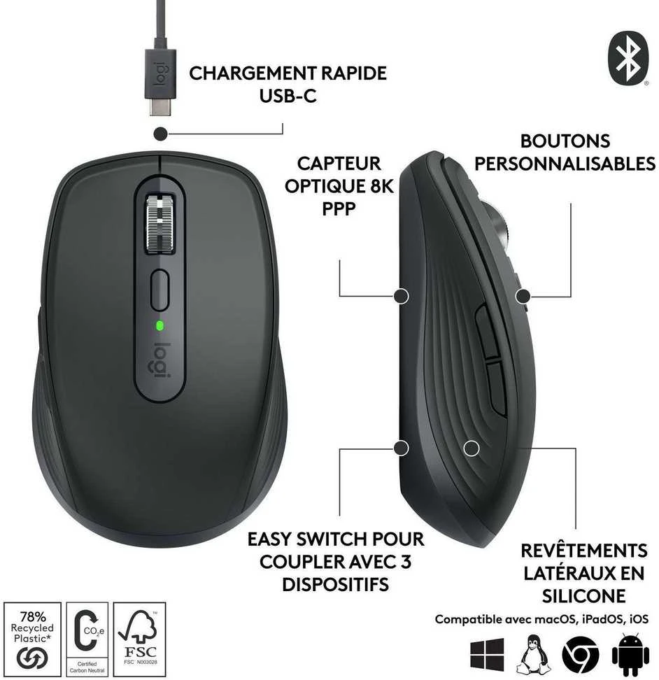 Belaidė pelė Logitech MX Anywhere 3S, grafito spalvos