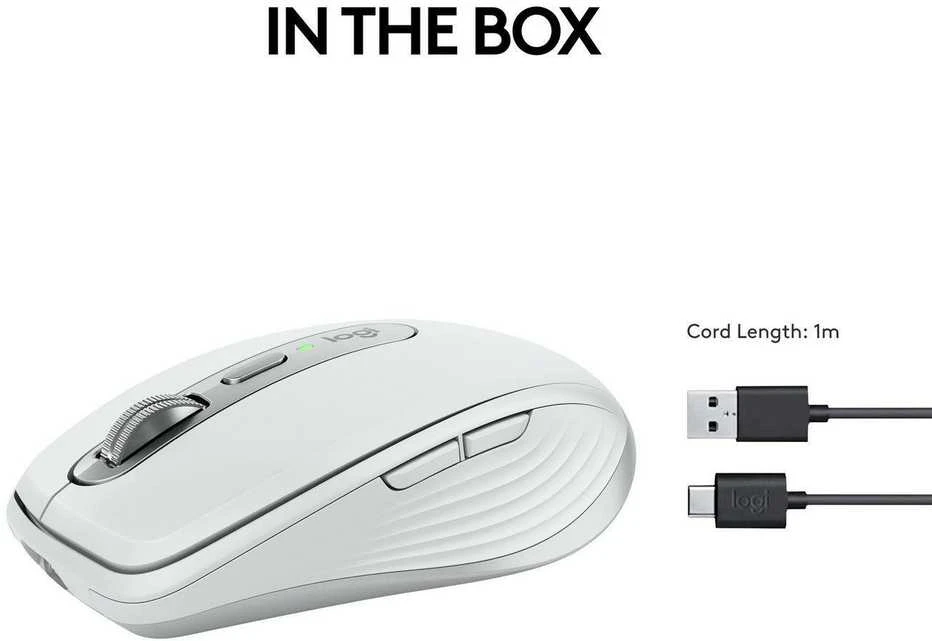 Belaidė pelė Logitech MX Anywhere 3S - RF belaidė + Bluetooth, lazerinis, 8000 DPI, Pale Pilkas (Baltas)