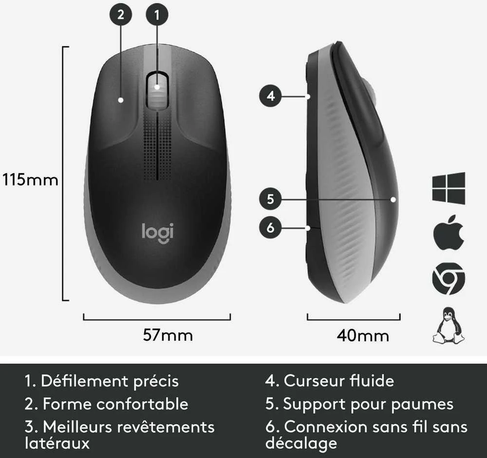 LOGITECH M190 Belaidė pelė - MID Pilkas