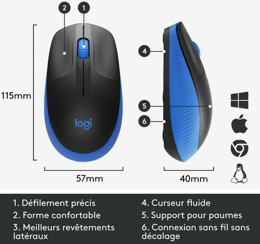 Belaidė pelė Logitech M190, mėlynos spalvos