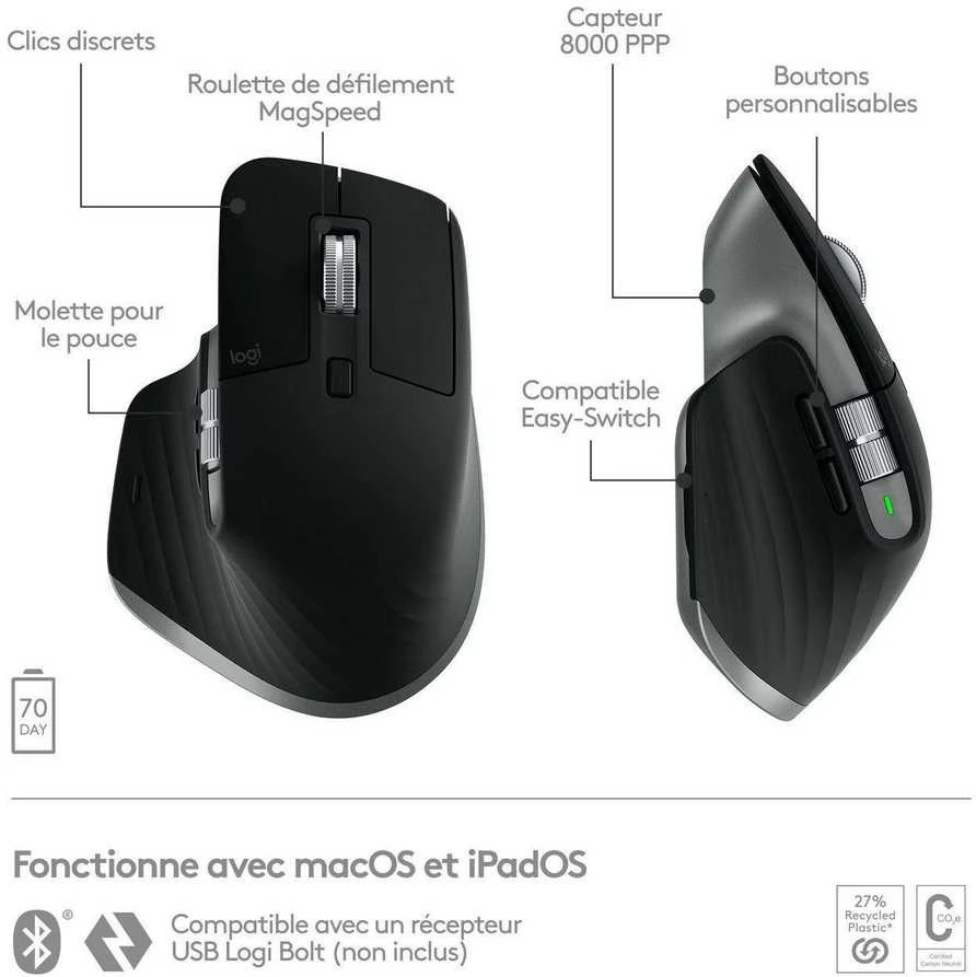 Belaidė pelė Logitech MX Master 3S for Mac, pilkos spalvos