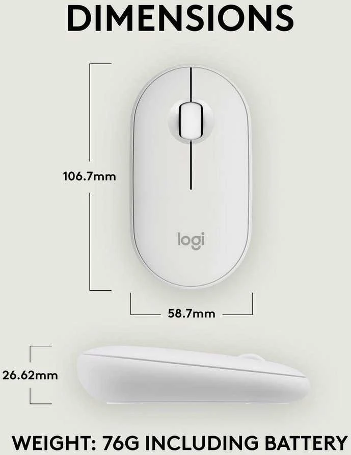 Belaidė pelė Logitech Pebble Mouse 2 M350s, Balta