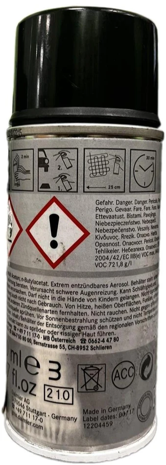 MERCEDES-BENZ purškiamieji dažai Touch Up 040 Juodas Can 150ml OEM originalus A00098628509040