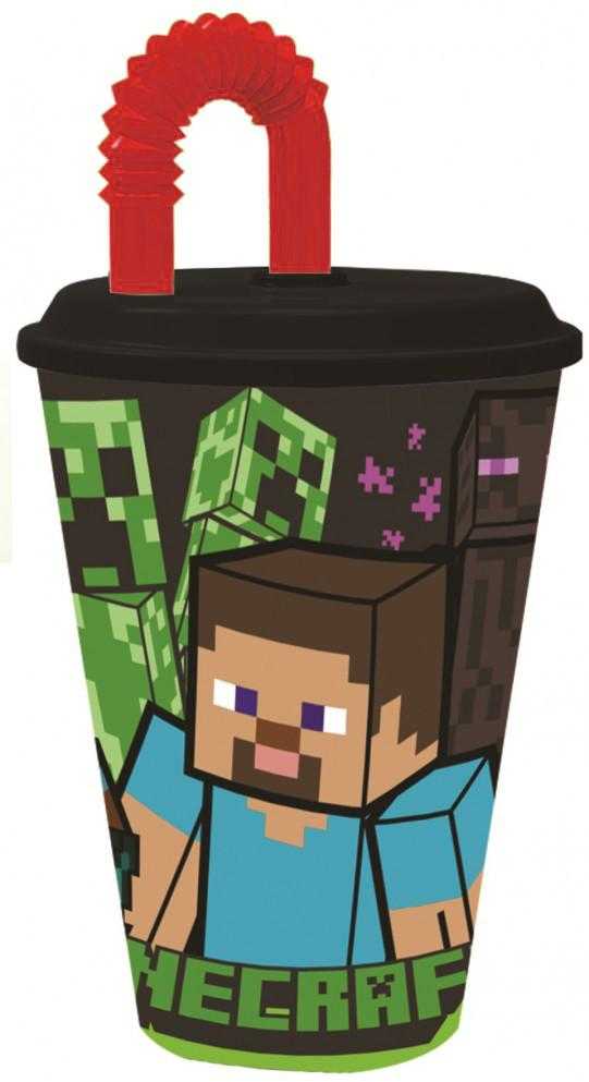 Stor Minecraft puodelis su šiaudeliais 430 ml