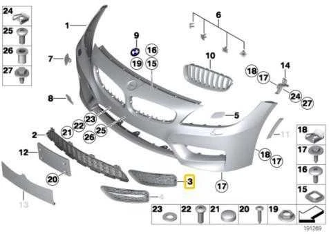 NAUJA OEM BMW E89 Roadster Priekinis Bamperis M Grotelė Dešinė 51118038092