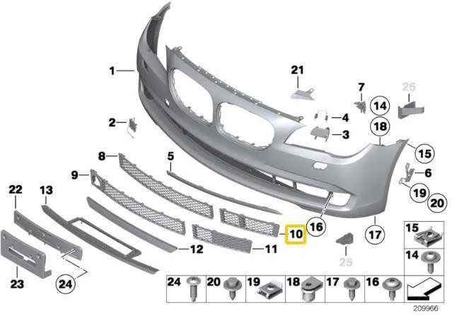 NAUJA OEM Priekinė Buferio Kairė Apatinė Grotelė BMW 7 Serija F01 F02 2008-2012