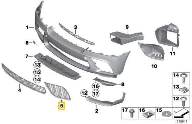 Naujas originalus BMW E71 X6 M Performance priekinis dešinysis bamperio groteles 2159346 OEM