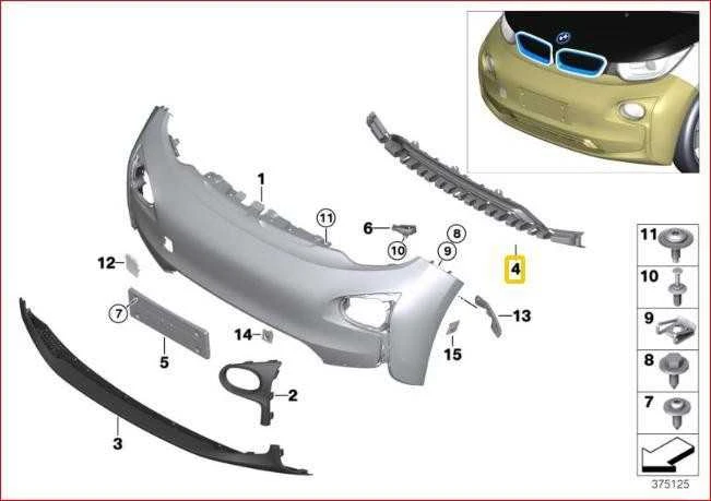Naujas originalus BMW I3 serijos I01 priekinis bamperio apatinis oro įsiurbimo groteles 7306434 OEM