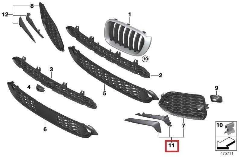 Naujas originalus BMW X4 F26 15-17 M Sport priekinis bamperis apatinis grotelių kairysis 8073667