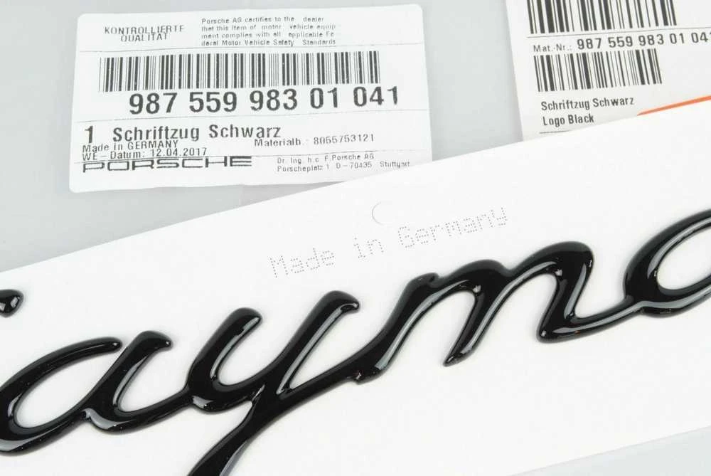 Naujas originalus PORSCHE 987 Cayman 2-osios kartos galinis bagažinės dangtis "Cayman S" užrašas juodas